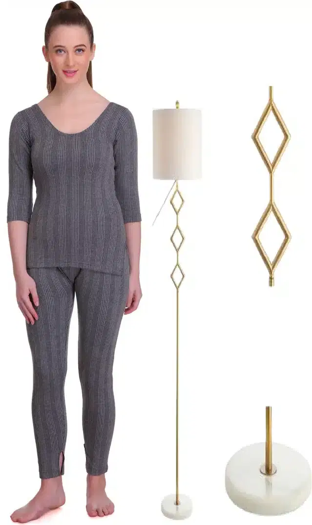 Polycotton Full Sleeves Thermal Set for Women (Grey, S)