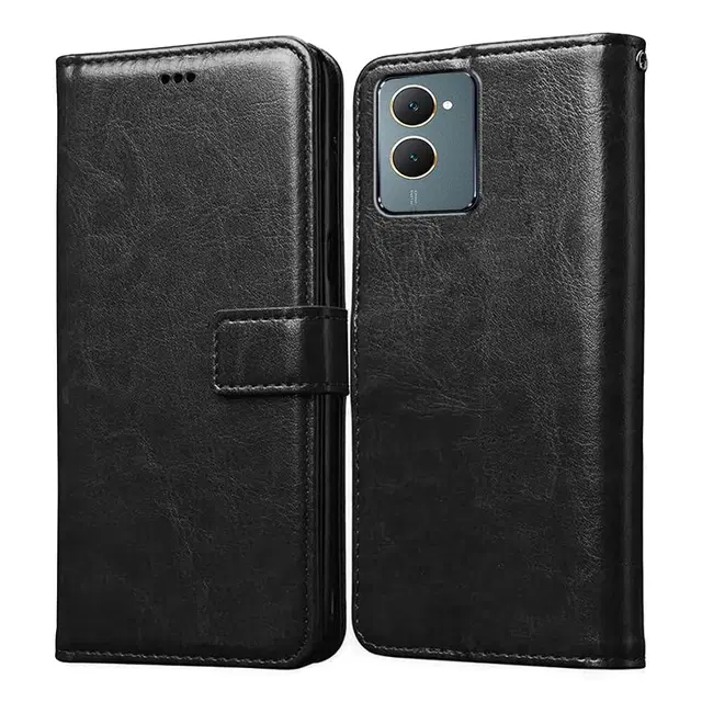 Artificial Leather Mobile Flip Cover for Vivo Y18 / Vivo Y18e / Y03, Black