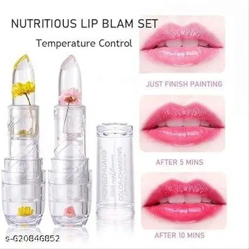 Set of 2 Flower Jelly Lipstick Glossy Finish Waterproof Long Lasting Lip Balm Lips