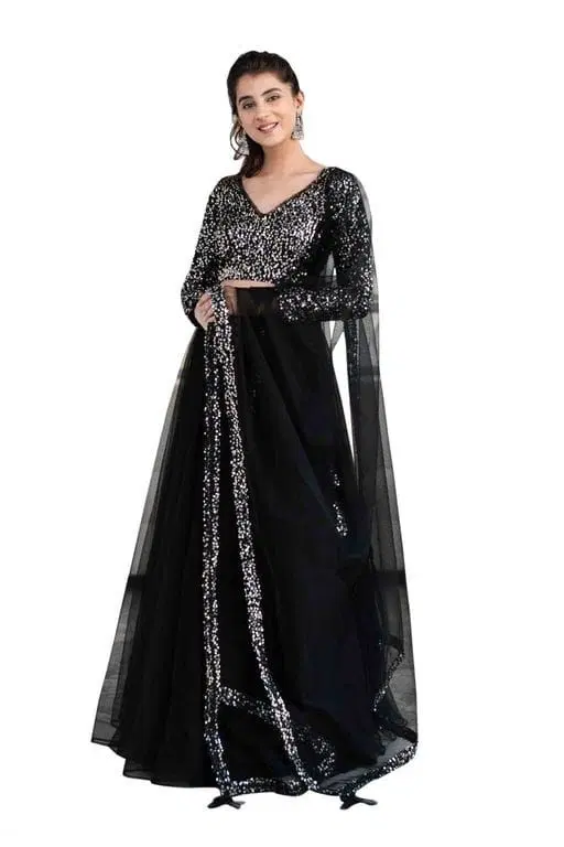 Purimaa Net Semi Stitched Lehenga Choli With Dupatta (Black) (P54)
