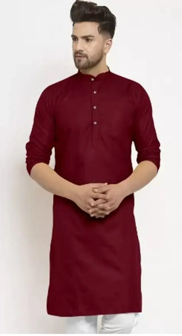 Full Sleeves Solid Kurta with Payjama for Men (Maroon, L)
