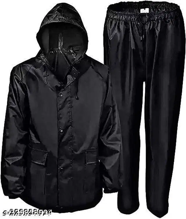 Polyester Rain Coat for Men, Black, S