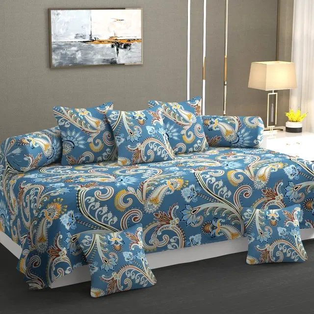 Cotton Printed Diwan Covers Set, 60x90 Inches, Multicolor, Set of 8