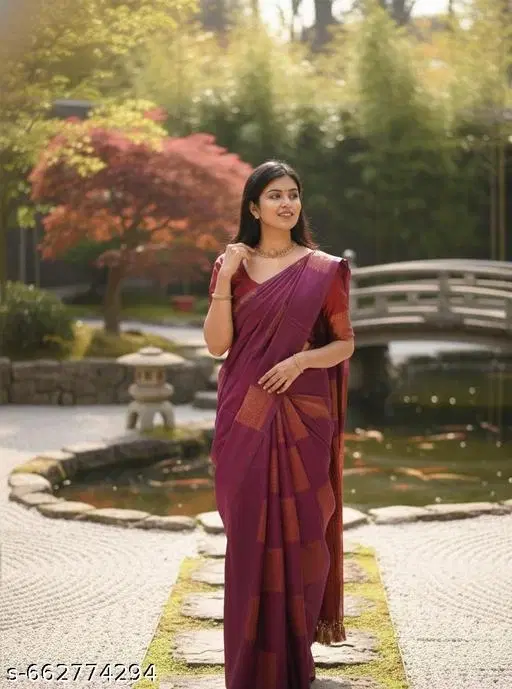 Kanjeevaram Silk Saree for Women (Purple, Free Size)
