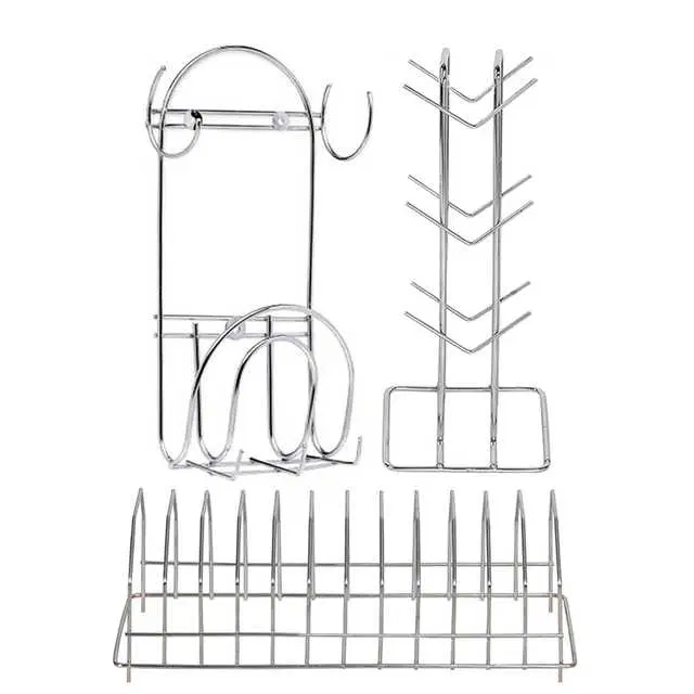 Stainless Steel Cup Stand & Plate Stand & Chakla Belan Stand With Hook For Kitchen, Set of 3, OC-018