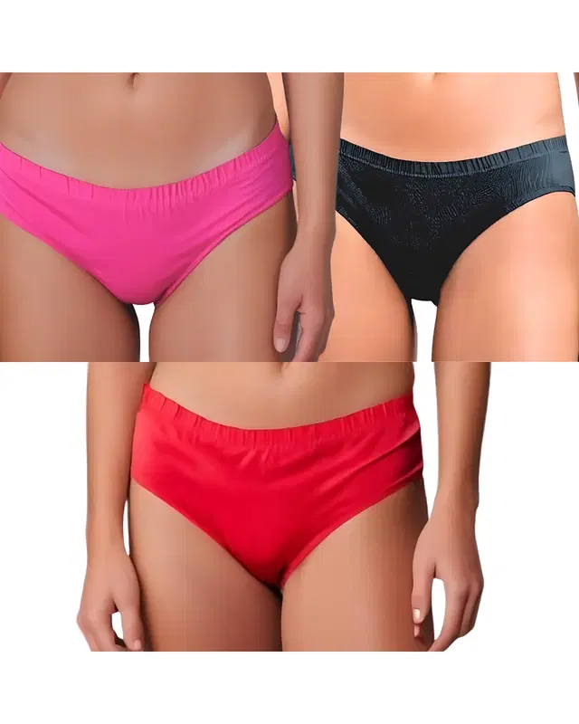 Cotton Printed Briefs for Women, Pack of 3 (Multicolor, M)