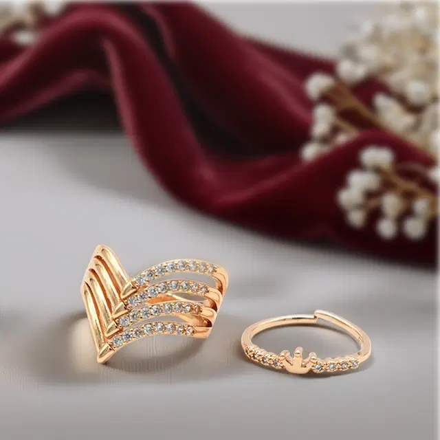 Gold Plated Rings for Women, Gold, Set of 2