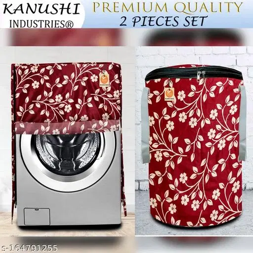KANUSHI Industries® Washable & Dustproof Front Load Automatic Washing Machine Cover (Suitable for 6 Kg, 6.5 kg, 7 kg, 7.5 kg)+1 pc Designer Laundry Bag (WASHING-FRONT+LB-MAROON-REJ)