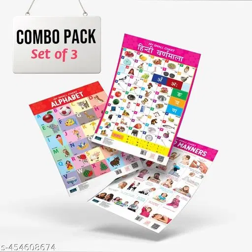 Bookford Publications My small chart Alphabet, Good Manners & Hindi Varnamala (Set of 3)