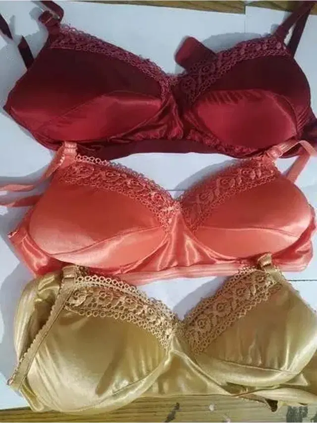 Satin Solid Padded Bras for Women, Pack of 3, Multicolor (36 B)