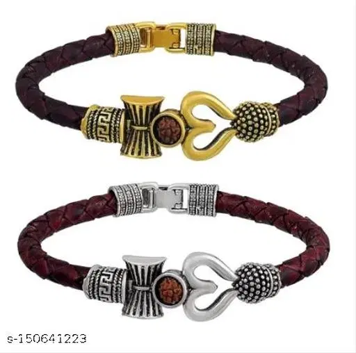 Oxidized Silver Bahubali Kada Bracelet for Men, Pack of 2