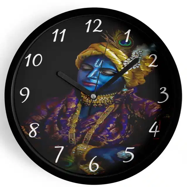 Analog Lord Krishna Wall Clock for Home, Black, 7 Inches