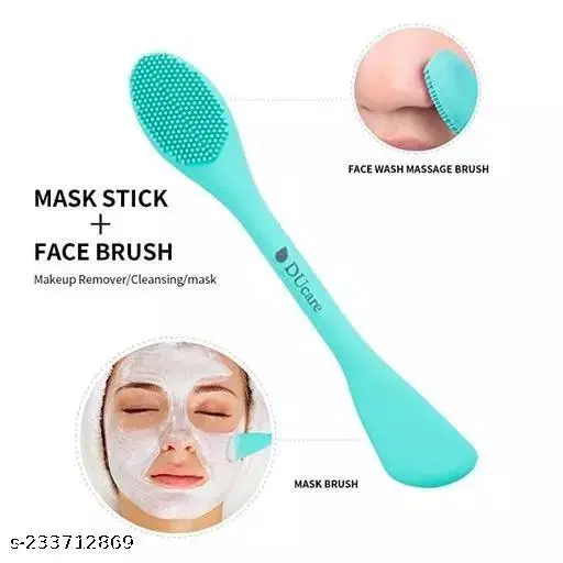 Silicone Face Cleanser Massager Brush with Facial Stick Spatula Double-sided for Cleansing Exfoliating, Face Mask Applicator. RANDOM COLOUR