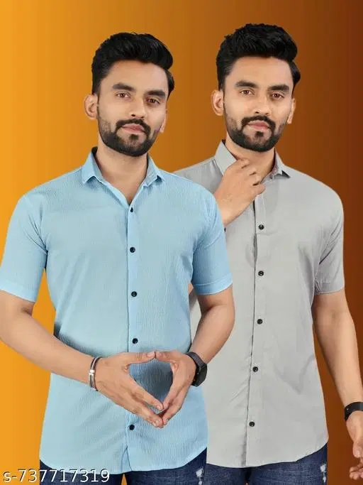 Casual Shirts for Men, Pack of 2 (Aqua Blue, S)