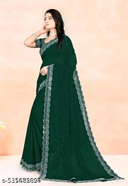 Georgette Saree for Women, Green (5.5 M)