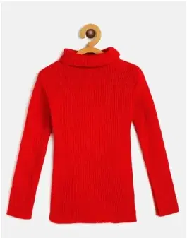 Woolen Solid High Neck Sweater for Girls (Red, 7-8 Years)