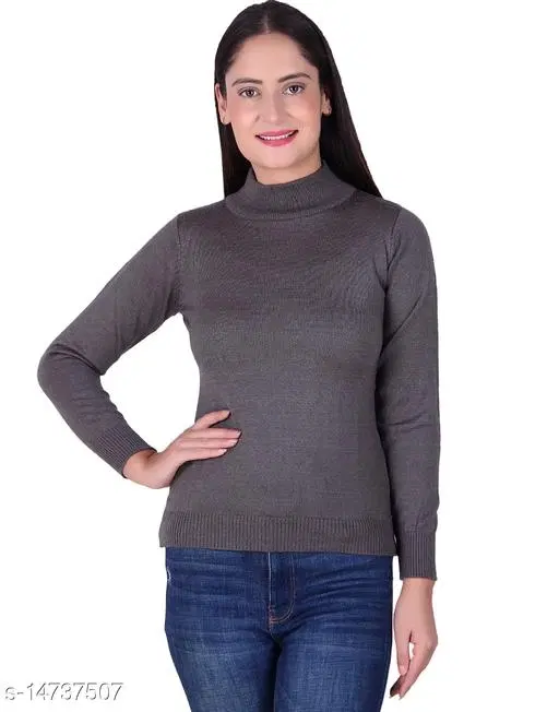 Hi-Neck Sweater for Women (Grey, L)
