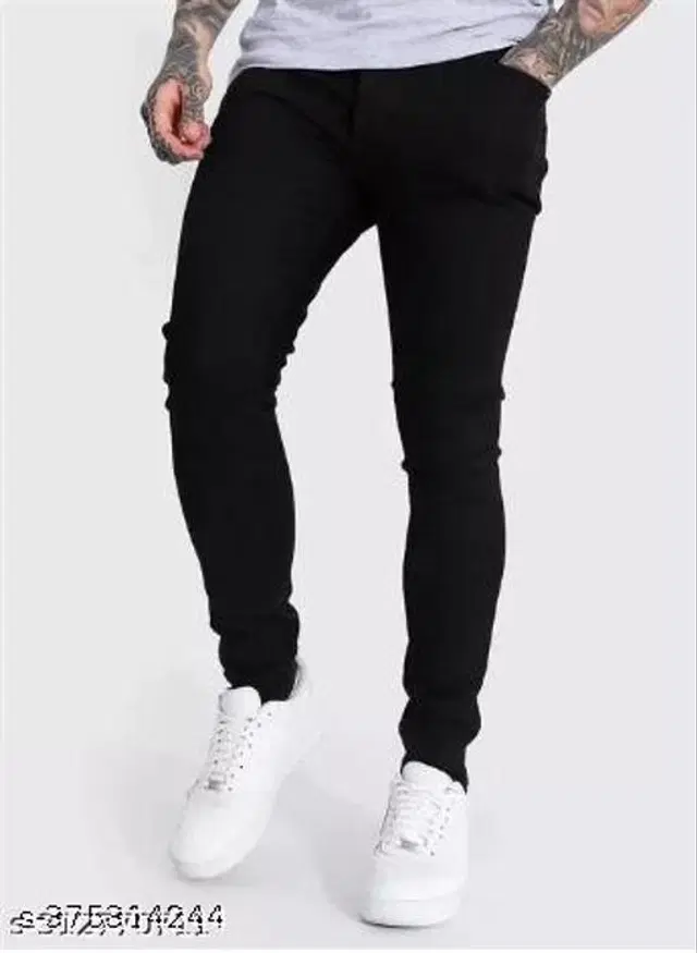 Denim Slim Fit Jeans for Men (Black, 28)