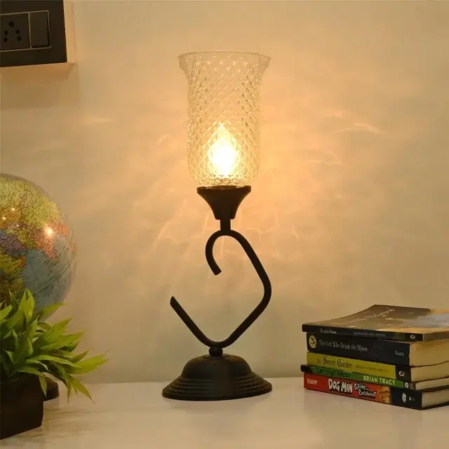 Crystal Cut Glass Table Lamp With S-Shape Stand (Clear)
