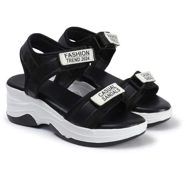 Sandals for Women & Girls (Black, 3)