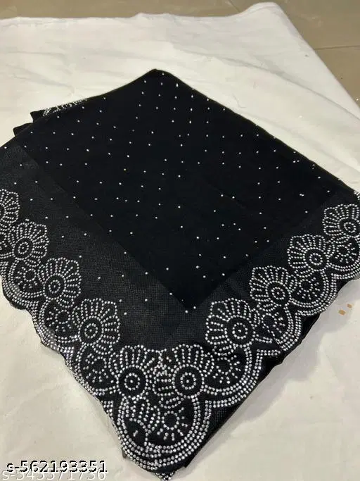 Chiffon Embellished Saree For Women, Black