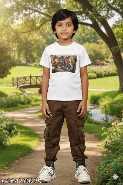 Printed Cotton Blend Tshirts for Boys (White, 7-8 Years)