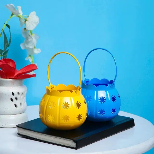 Decorative BLUE AND YELLOW IRON MATKI SUN 16.5x10x10cm