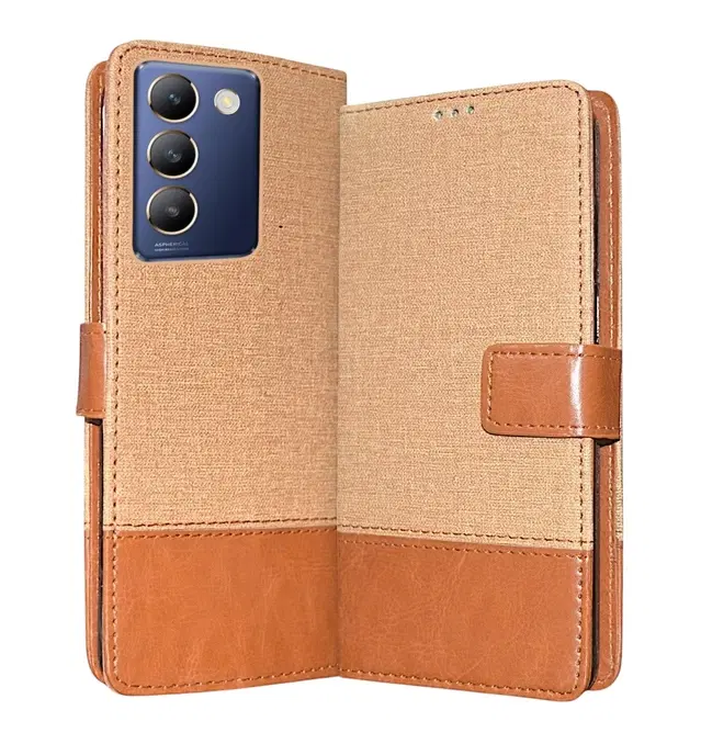Artificial Leather Mobile Flip Cover for Vivo V2334 / Vivo_T3 5G, Brown