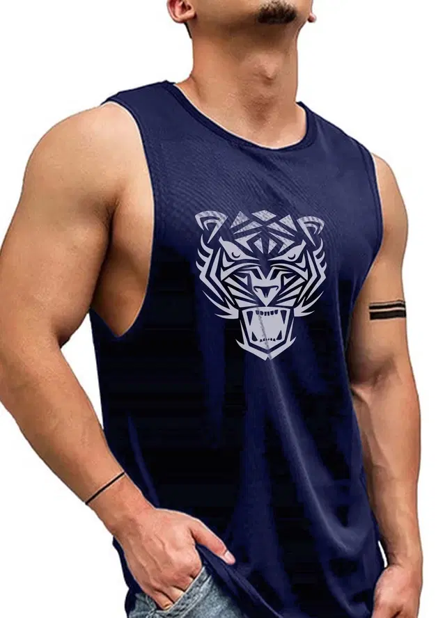 Polyester Printed Vest for Men (Blue, S)