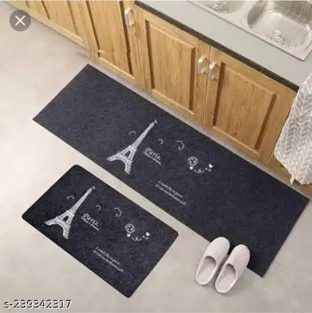 Anti Slip Kitchen Mat, Black, Pack of 2