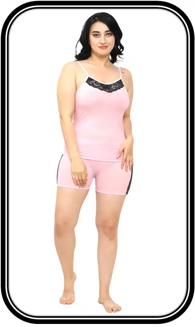Cotton Blend Babydoll Set for Women (Baby Pink, XXS)