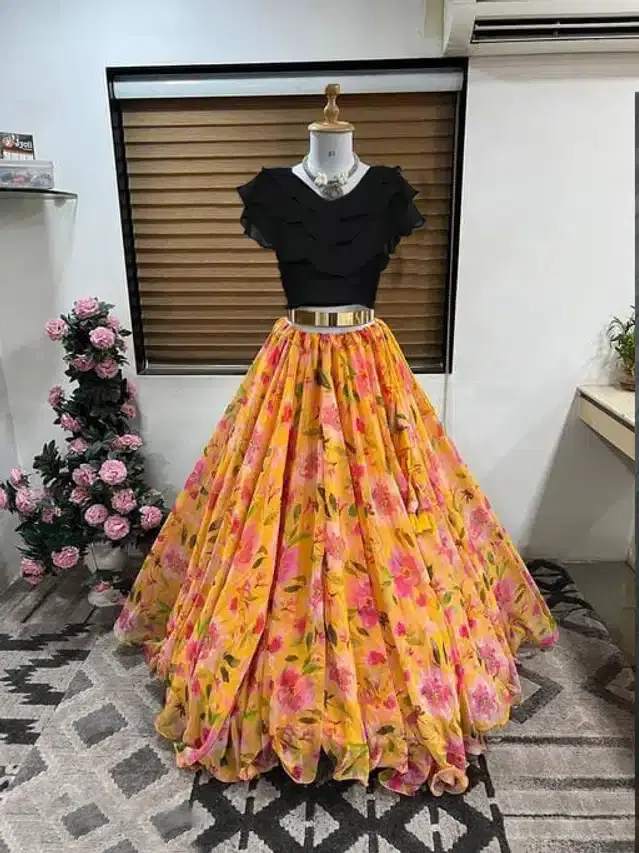 Ready to Wear Lehenga Choli for Women (Yellow, XS)