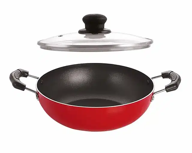 Non Stick Kadhai with Lid, Red, Set of 1