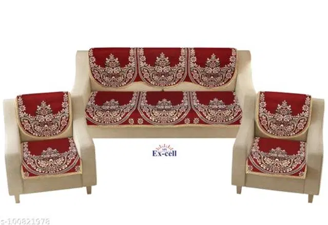 Polycotton 5 Seater Sofa Covers, Red, Set of 1
