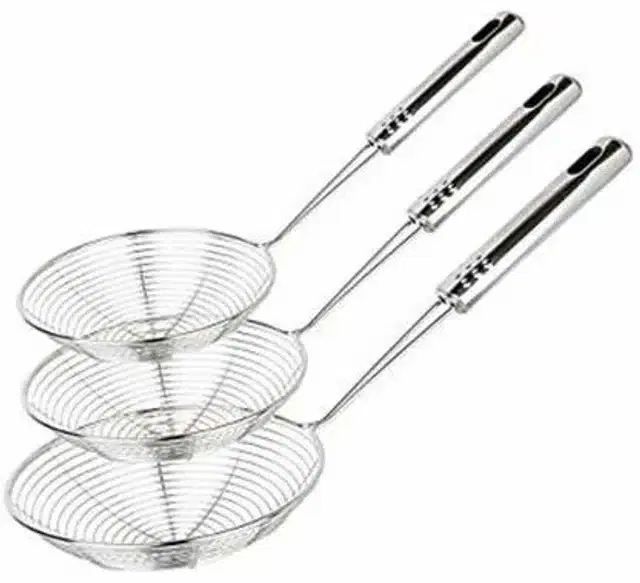 Stainless Steel Deep Fry Strainer, Pack of 3, Silver