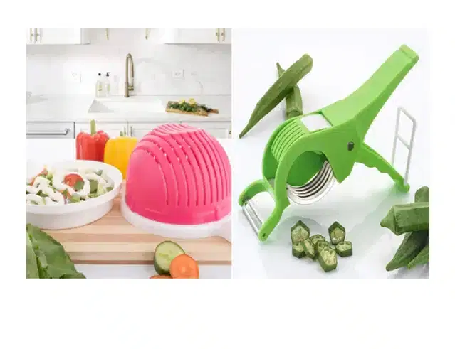 Plastic Wave Shaped Salad Maker with Vegetable Cutter Combo, Multicolor, Pack of 2