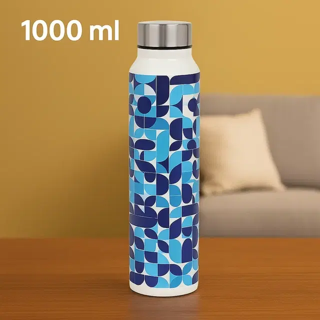 Nelcon Stainless Steel UV Print Water Bottle 1000 ml, Blue Structure