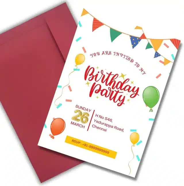 Birthday Party Greetings with Envelope, Multicolor