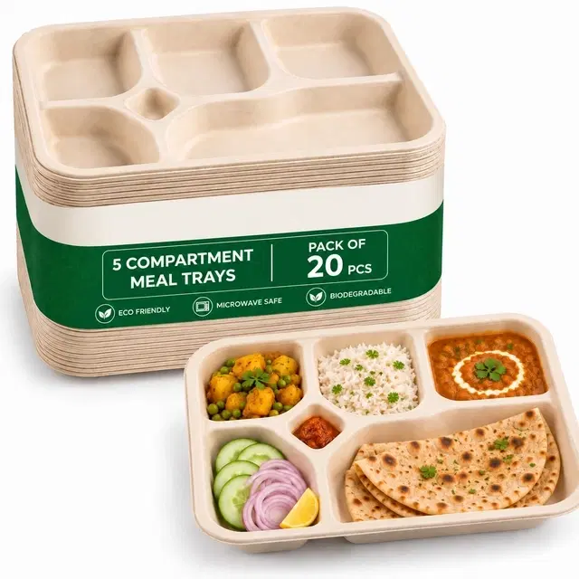 Bagasse Sugarcane 5CP Tray Plate Pack of 5 Pcs