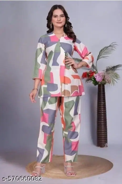 Cotton Printed Kurta Set for Women ( Multi Color,M )