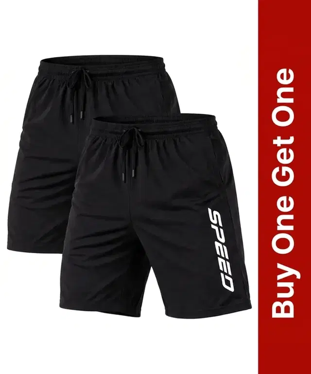 Polycotton Athletic Shorts for Men, Buy 1 Get 1, Black, L