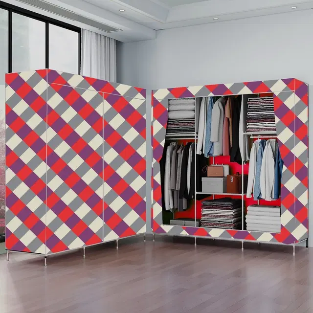 Plastic Printed Collapsible Wardrobe, Red