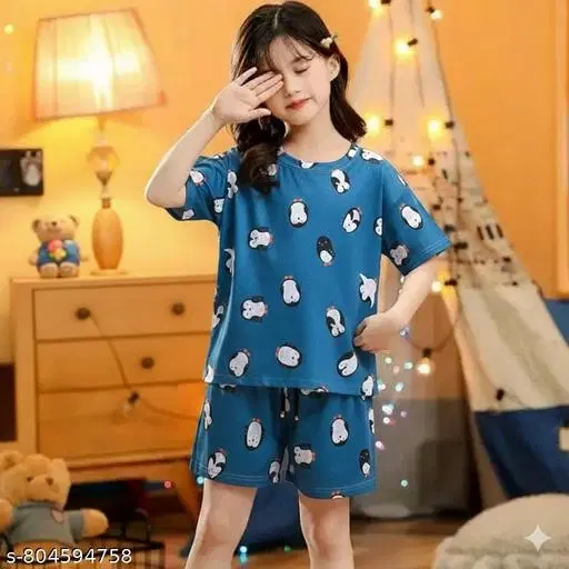 Night Suit for Girls (Blue, 11-12 Years)