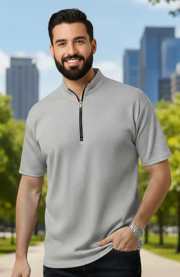 Polyester Solid T-shirt for Men, Grey (M)