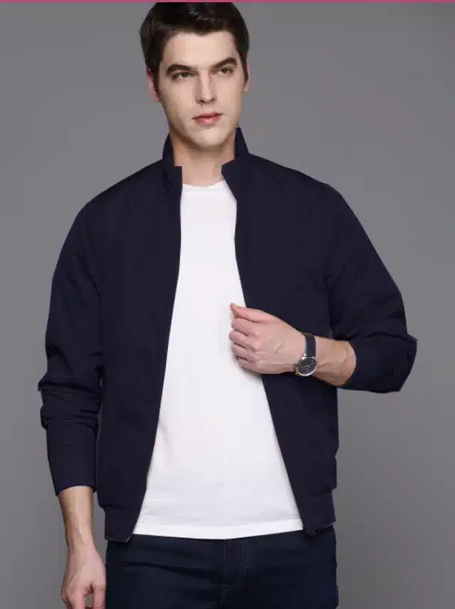 Polyester Solid Bomber Jacket for Men (Navy Blue, XXL)