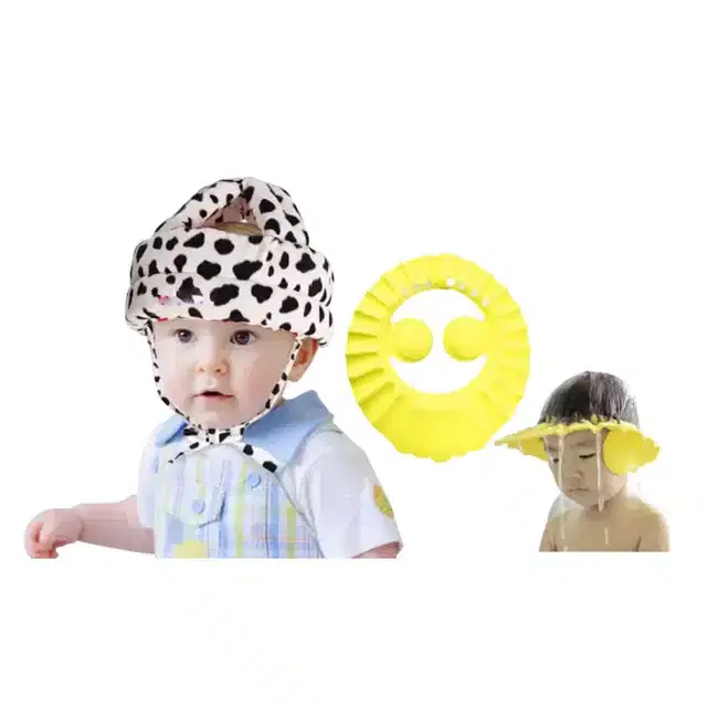 Safety Helmet with Soft Adjustable Bath Cap for Kids, Pack of 2 (Multicolor)