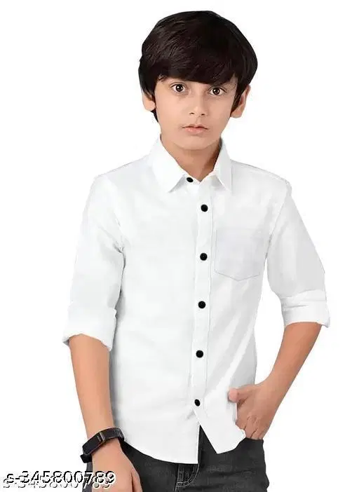 Solid Long Sleeve Spread Collar Shirt for Boys (White, 12-13 Years)