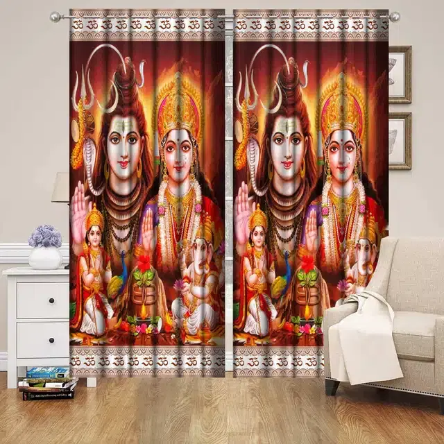 Polyester Printed Door & Window Curtains, Multicolor, 7 feet