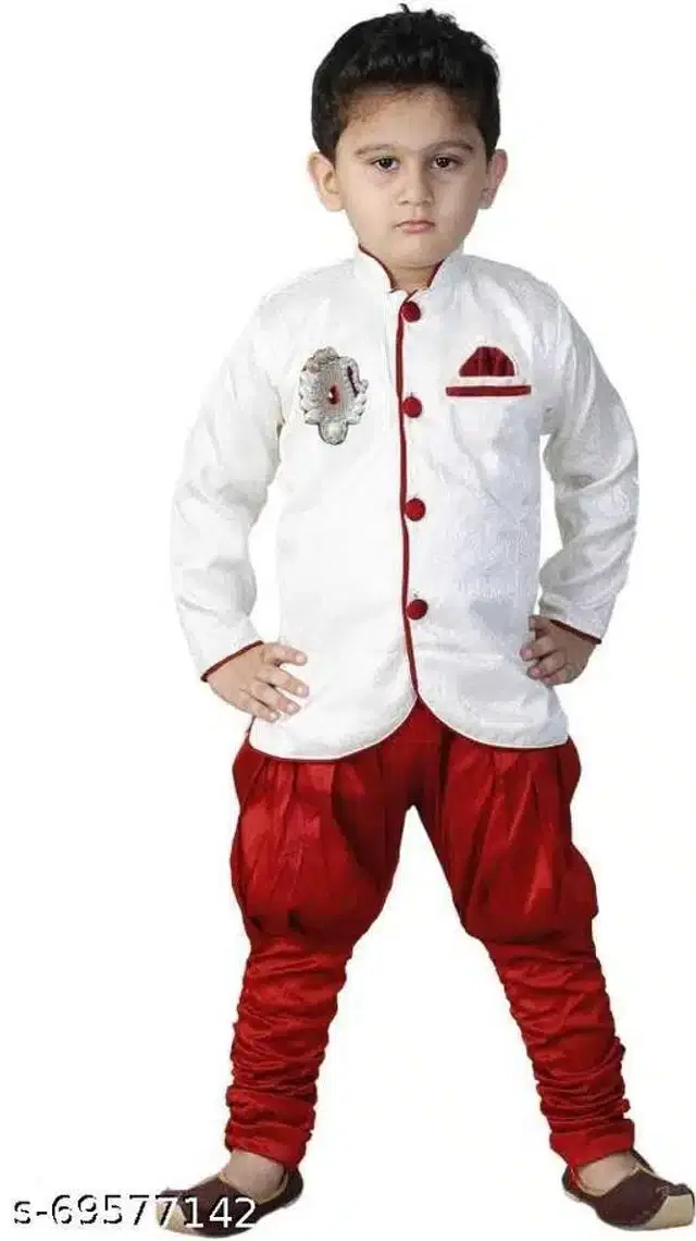 Sherwani Set for Boys (White & Red, 4-5 Years)