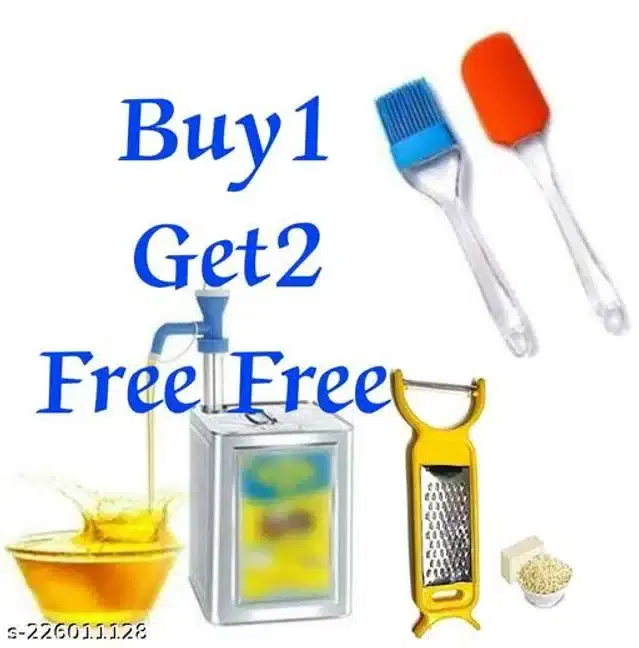 Silicone Oil Dispenser Pump with Spatula, Oil Brush & Grater, Multicolor, Set of 4